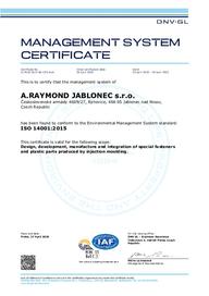 Certificate ISO 14001-2020, Jablonec (EN)